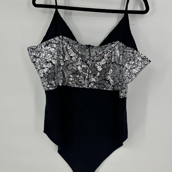 boohoo plus size 14 wrap tank top bodysuit in black and silver sequins - Picture 6 of 9